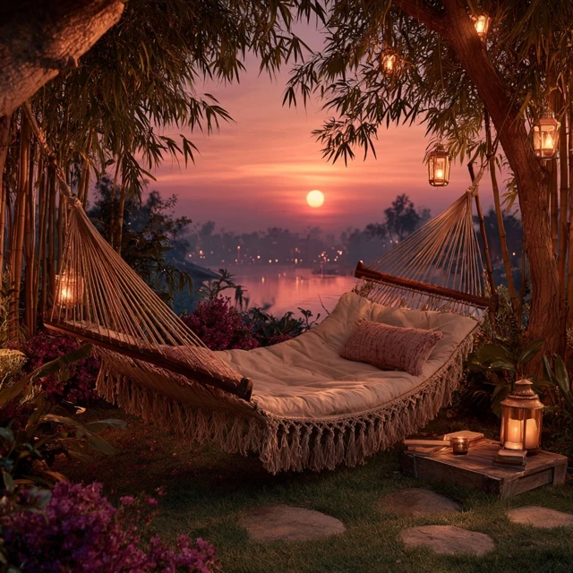 Tranquil Backyard Oasis Hammock at Dusk