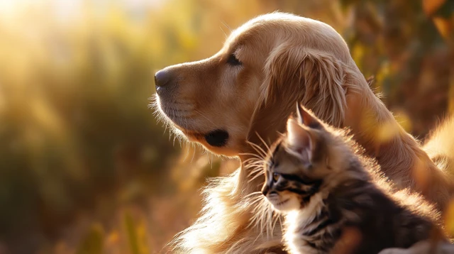 Golden Retriever and Kitten Peaceful Harmony