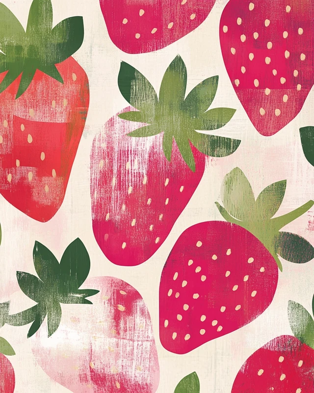 Stylized Strawberry Art Mid Century Modern