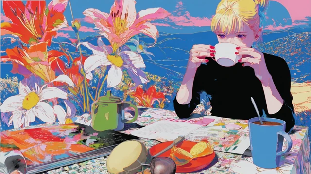 Relaxing Illustration Flowers Tea Time Leisure