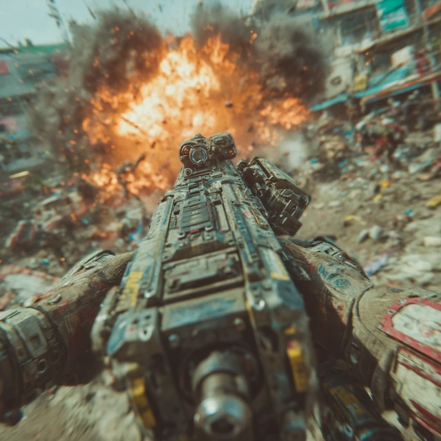 Cyberpunk Dystopian Battlefield POV
