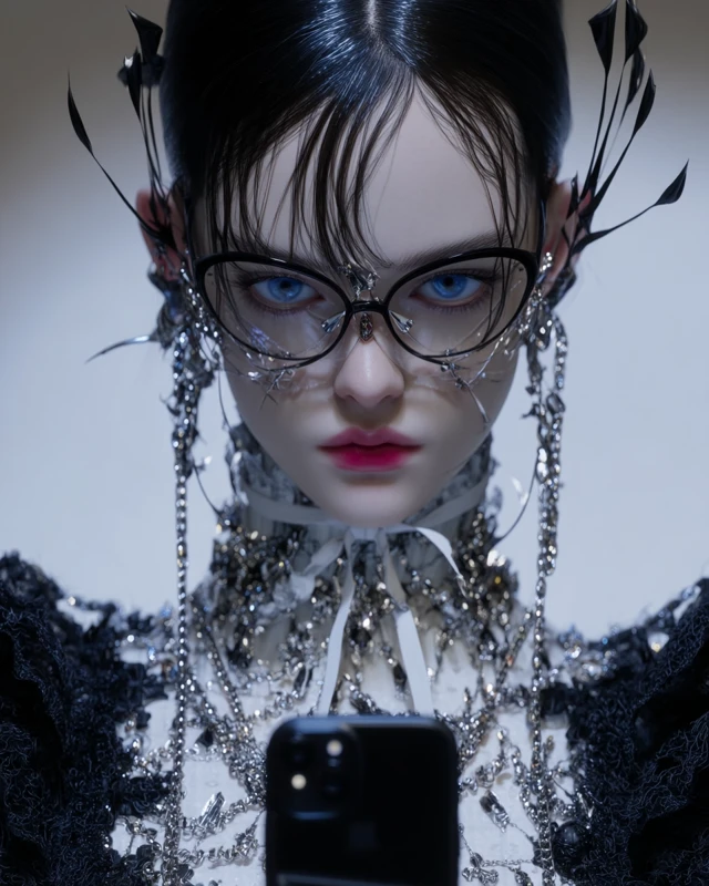 Gothic Glamour Selfie Hyperrealistic Fashion Portrait