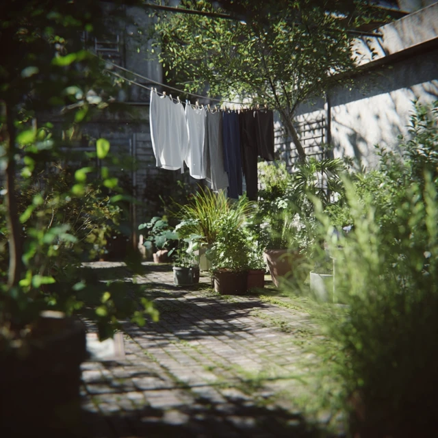 London Garden Scene Clothes on Washing Line