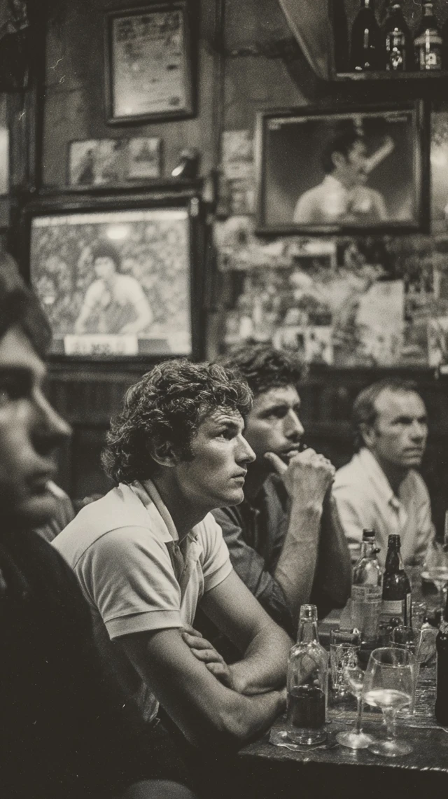 Italian Men Watch Football in 1970s Cafe