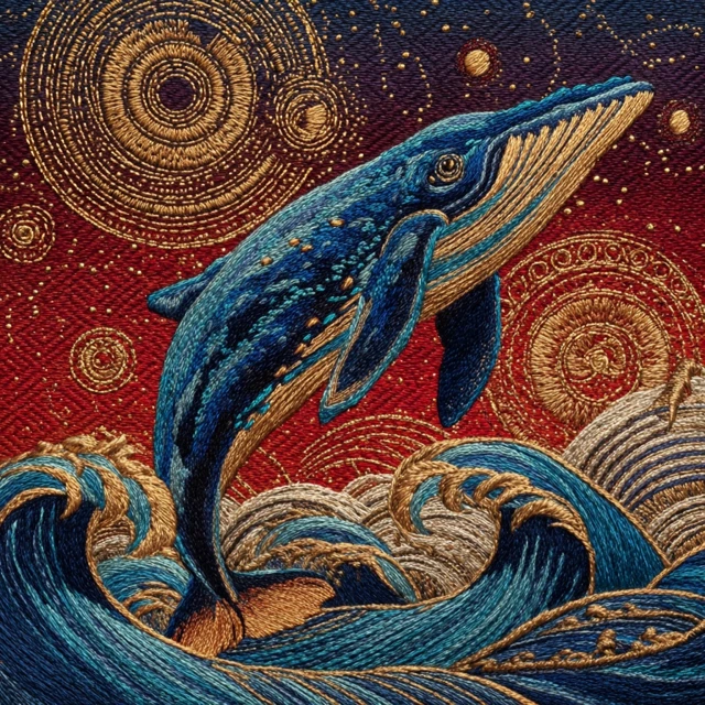 Embroidered Whale in Cosmic Ocean Art