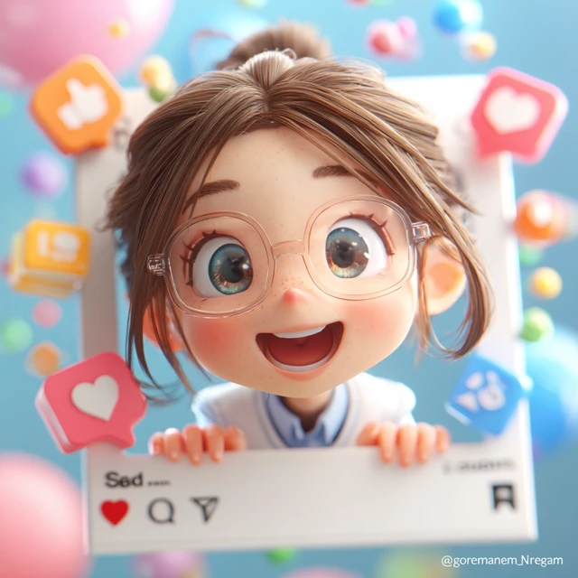 3D Cartoon Girl in Instagram Frame
