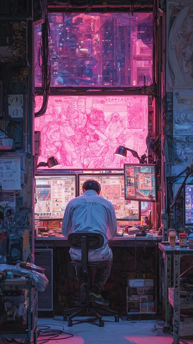 Cyberpunk Office Oil Painting Software Engineer