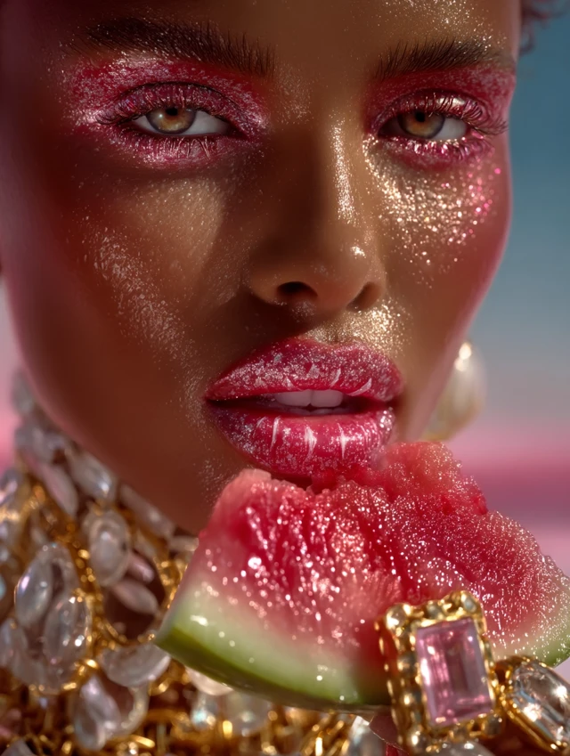 High Fashion Beauty: Model with Watermelon