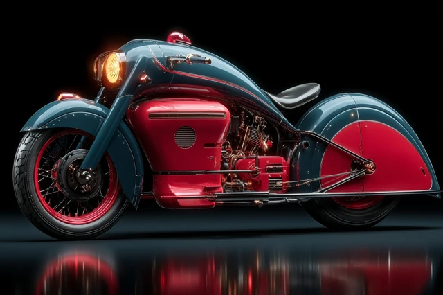 Retro Futuristic Motorcycle Design Chrome Red Black