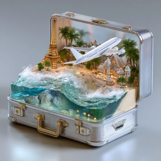 Miniature World in a Suitcase Dream Travel Scene