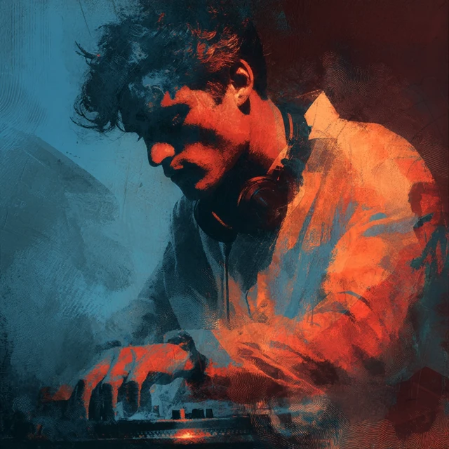 DJ Expressionism Artwork Crimson Blue Ochre