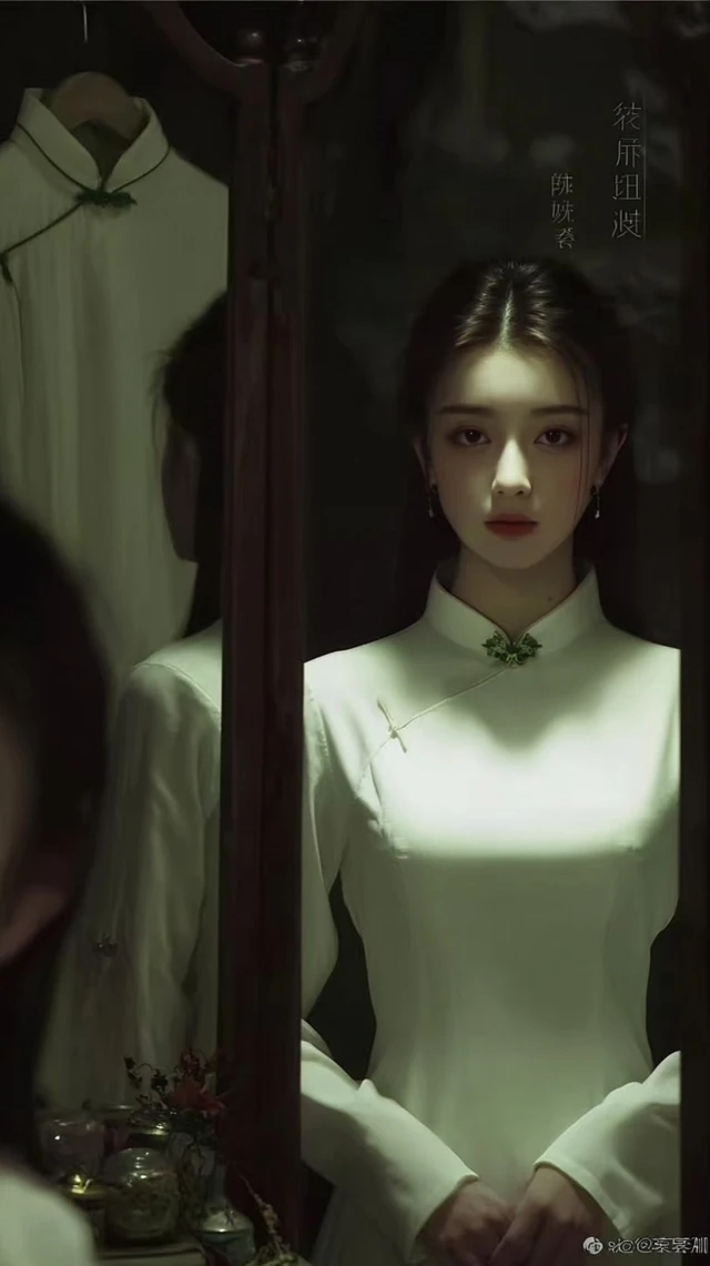 Mysterious Girl in Mirror Hitchcock Style