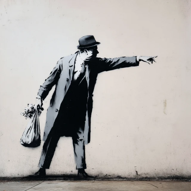 Banksy Art Man Throwing Shopping Bag