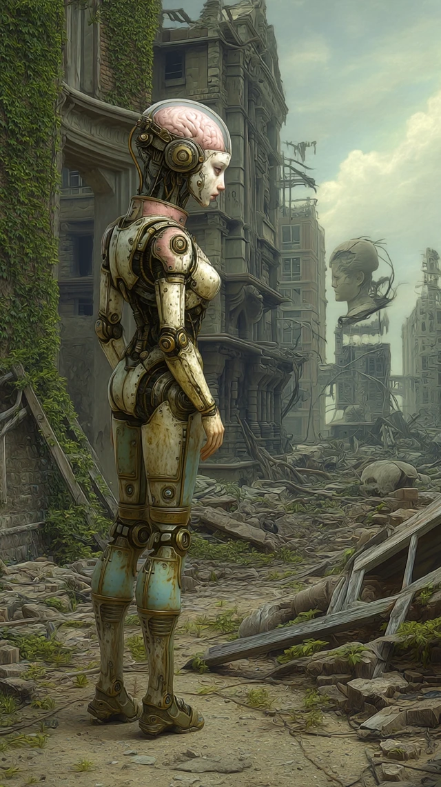 Robot Android in PostApocalyptic Ruins