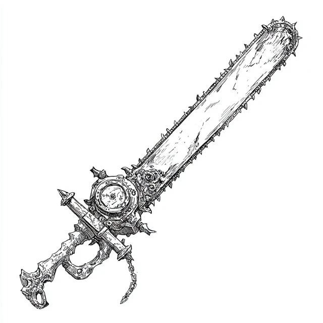 Gothic Chainsaw Sword Icon Black and White