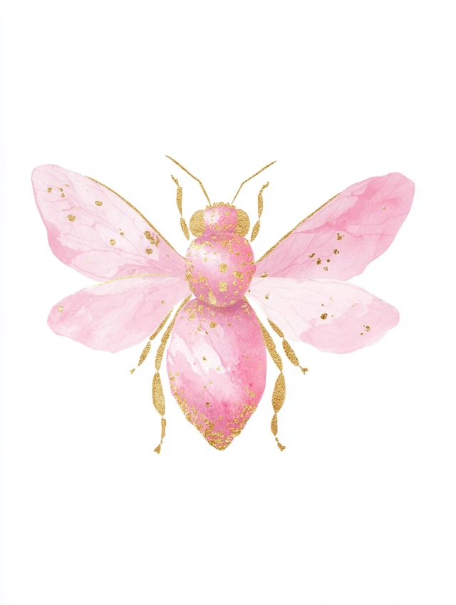Pink Bee Watercolor Illustration Nursery Art