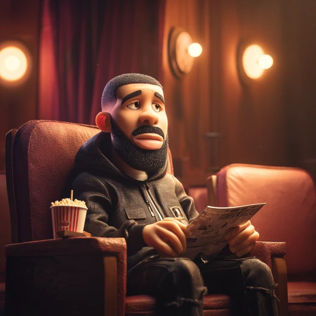 Drake in a Pixar 3D Animation Movie Theater
