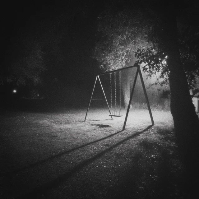 Abandoned Playground at Night Horror Photo
