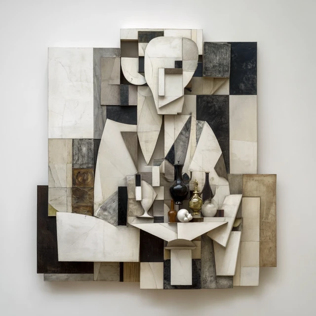 Abstract Cubist Installation Art Black White Gray