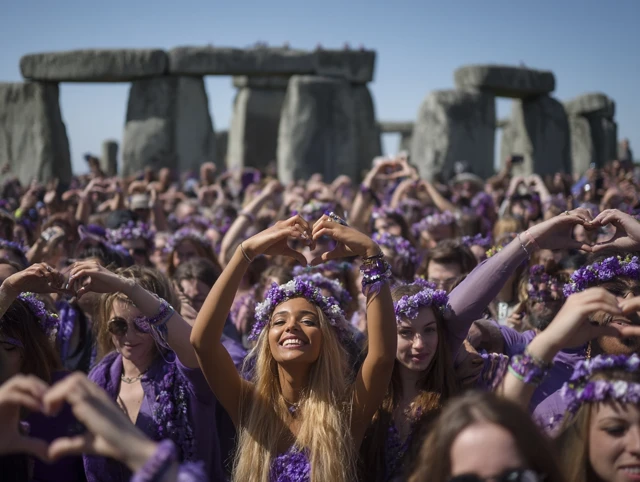 Stonehenge Festival Purple Crowd and Music