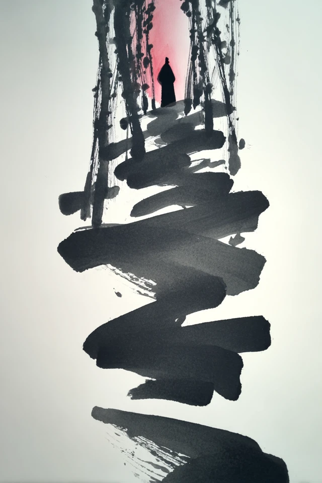 Abstract Ink Art Tang Poet Silhouette