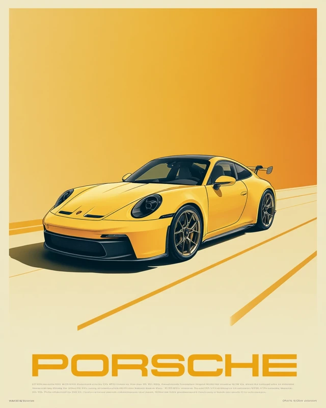 Porsche 911 GT3 RS Poster Yellow Car Design