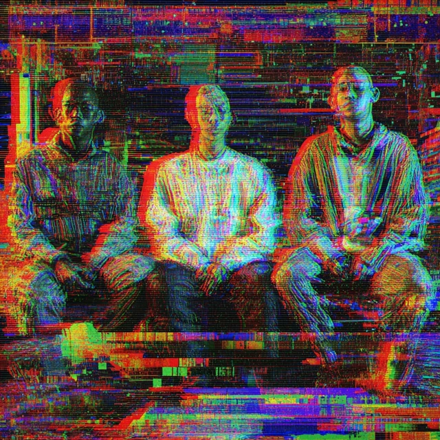 Glitched Holographic Art Three Men Psychedelic Colors