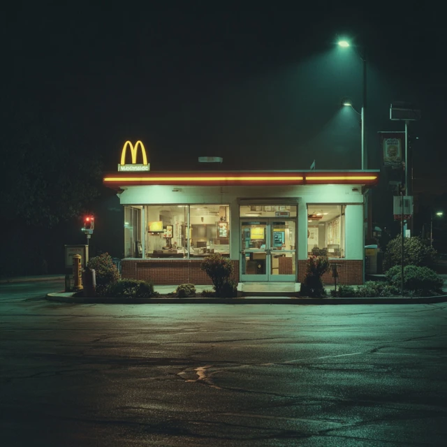 McDonalds Restaurant Drive Thru at Night