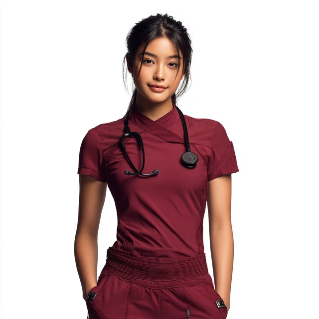 Asian Doctor in Scrubs with Stethoscope