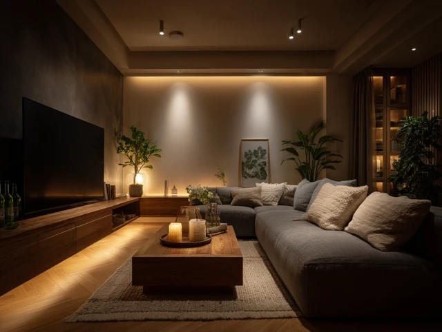 Cozy Living Room Interior Night Scene Home Design