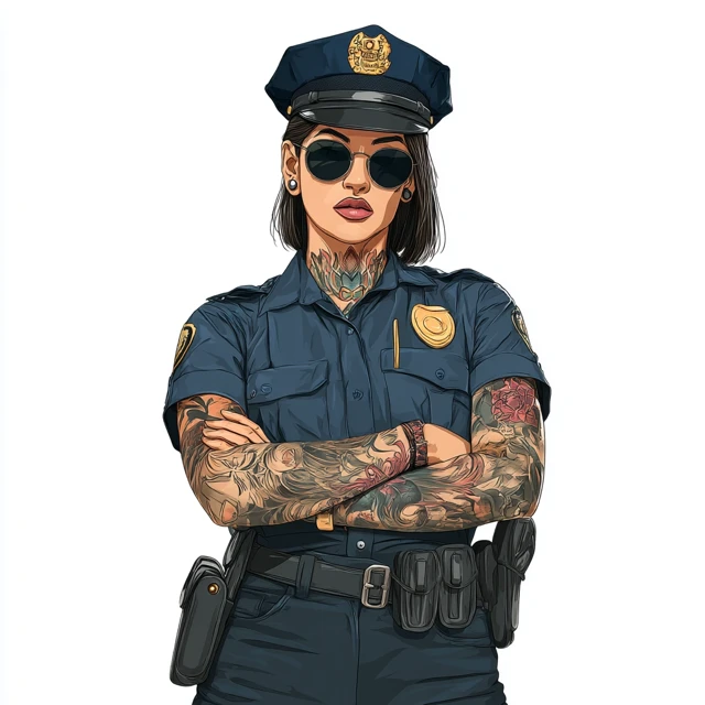 Confident Female Police Officer Cartoon Illustration