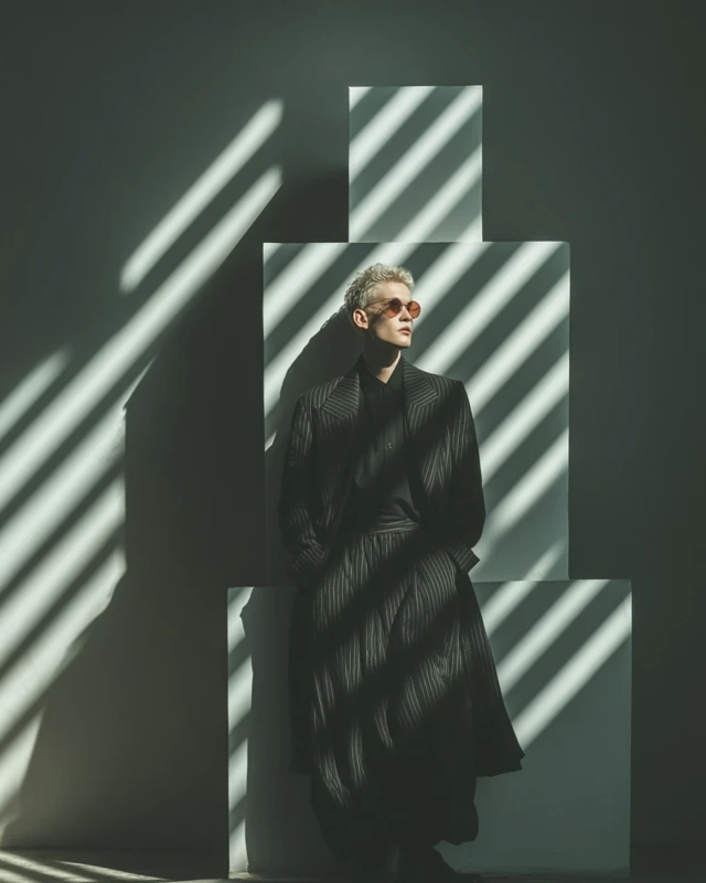 Vogue Editorial Fashion Portrait with Geometric Shadows