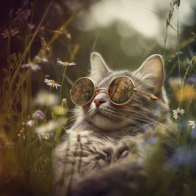 Cool Cat in Sunglasses Summer Meadow Photo