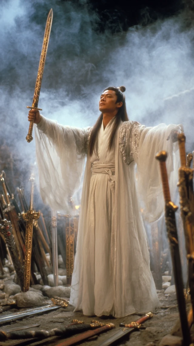 Ancient Wuxia Warrior Sword in Mystic Cave