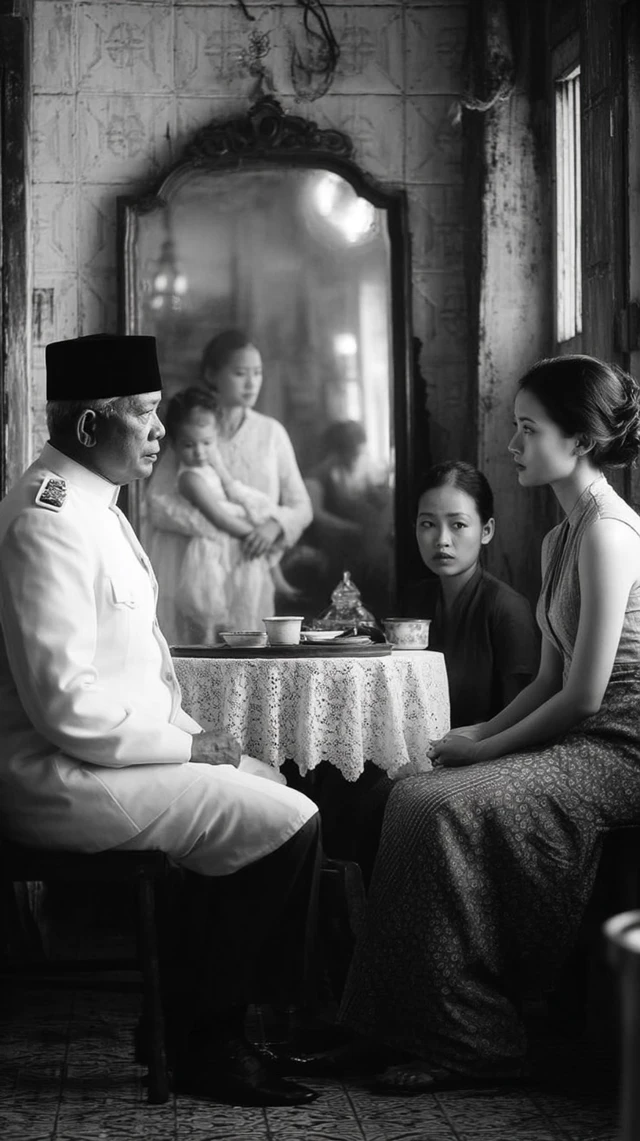 1940s Southeast Asian Family Portrait Black and White