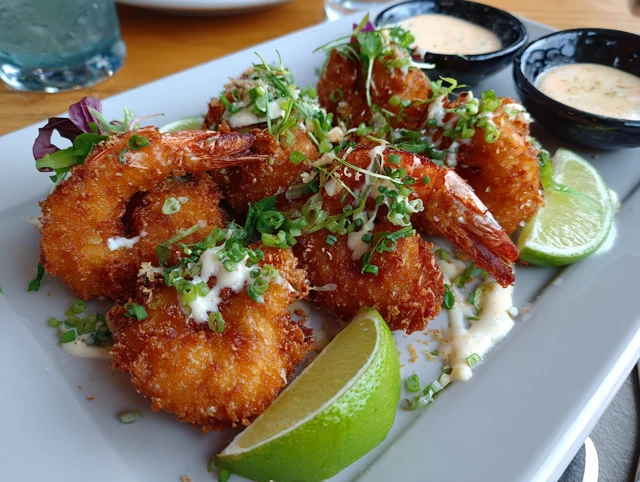 Fried Prawns with Lime Aioli Delicious Seafood Meal