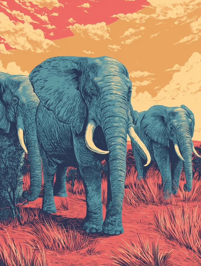 Modern Comics Illustration of Elephants
