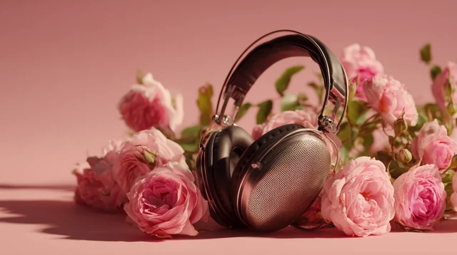 Luxury Headphones with Roses for Advertising