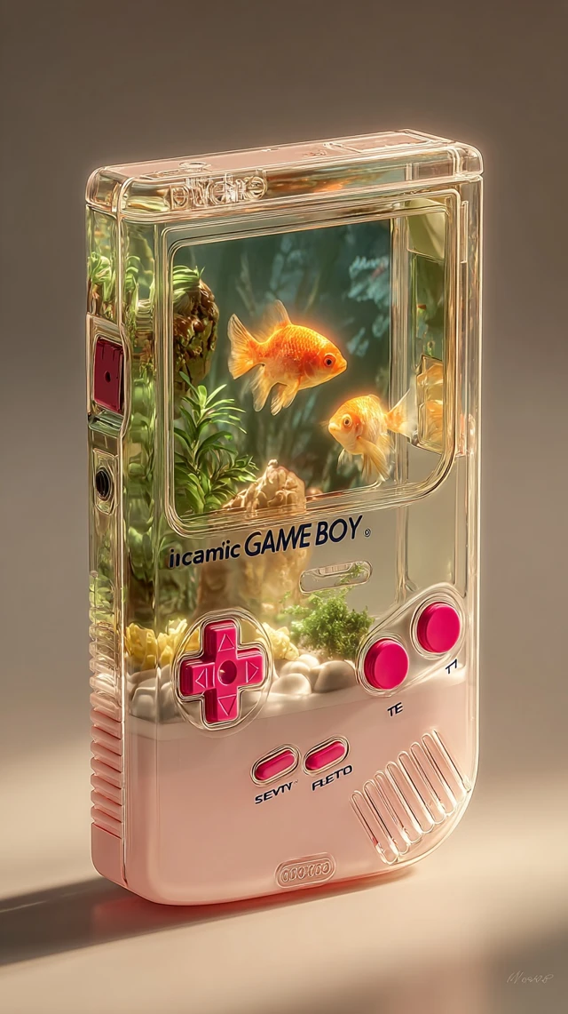 Game Boy Aquarium Goldfish Hyperrealistic