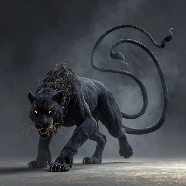 Fantasy Panther with Three Tails 3D Render