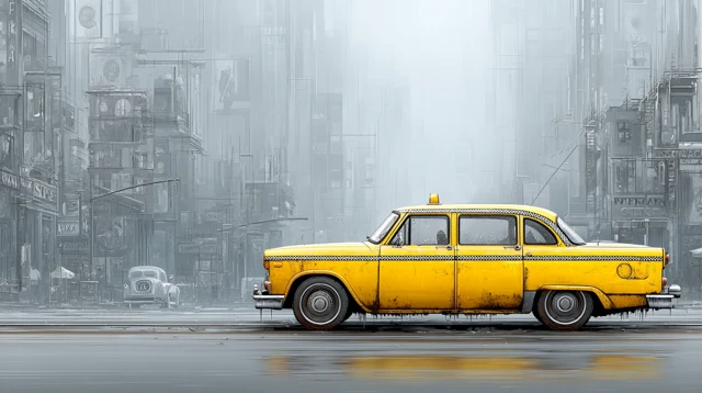 Vintage Yellow Taxi Cinematic Illustration