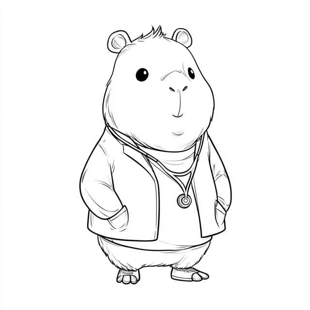 Capybara Doctor Coloring Page Simple Minimalist