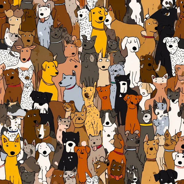 A Crowd of Cute Cartoon Dogs Illustration