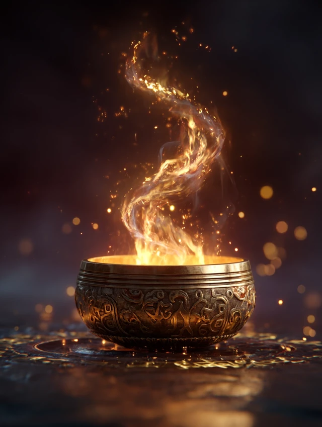 Glowing Tibetan Singing Bowl Magical Fire