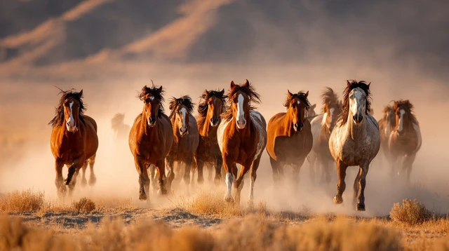 Wild Horses Galloping Across the Prairie