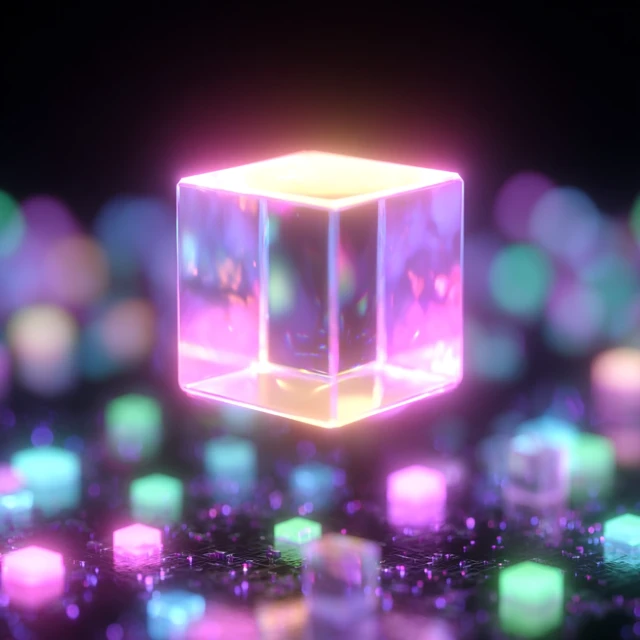 Futuristic 3D Glowing Cube Blockchain Web3 Art