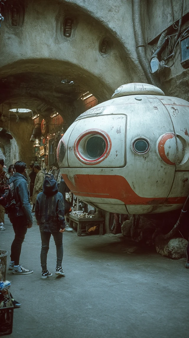 Vintage Spaceship in Japanese Futuristic Architecture