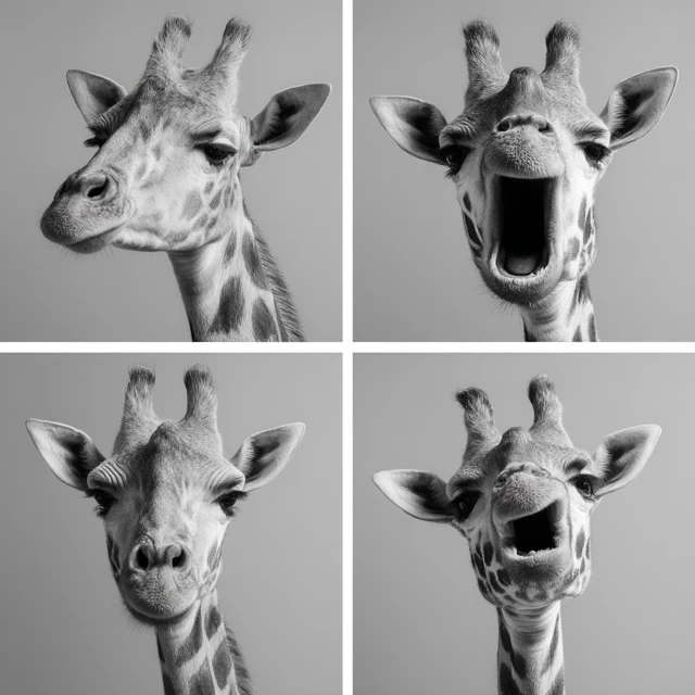 Giraffe Emotions Black and White Photos