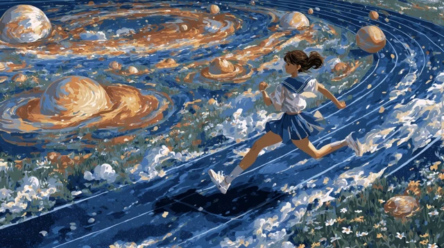 Chinese School Kids Running in Fantasy Artwork