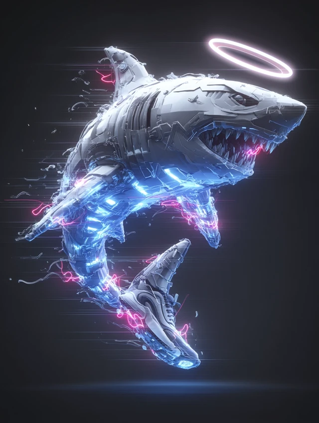 Cybernetic Shark Wearing Nike Sneakers